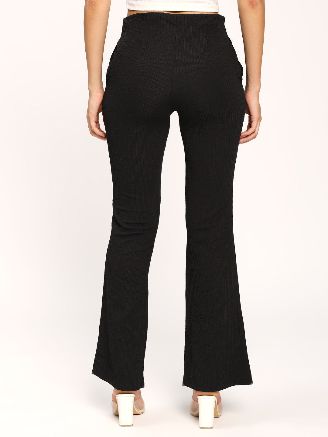 Black Textured Flare Fit Fashion Pants