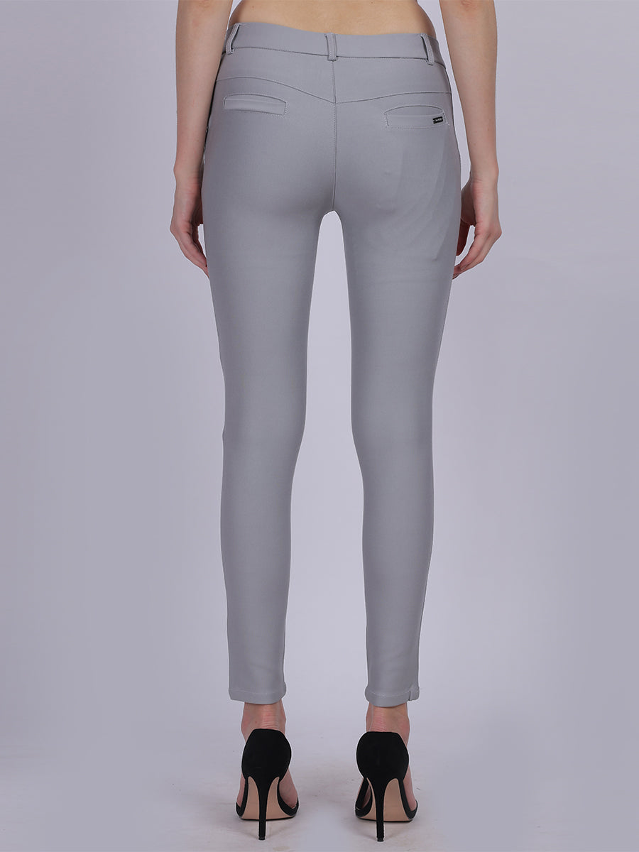 Light Grey Narrow Fit Formal Stretchable Pants