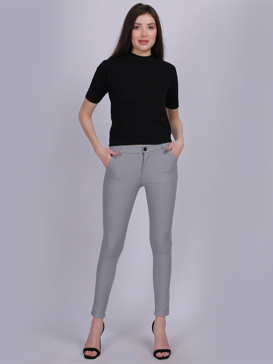Light Grey Narrow Fit Formal Stretchable Pants
