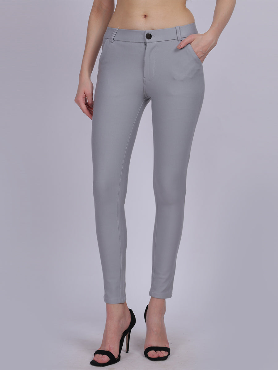 Light Grey Narrow Fit Formal Stretchable Pants