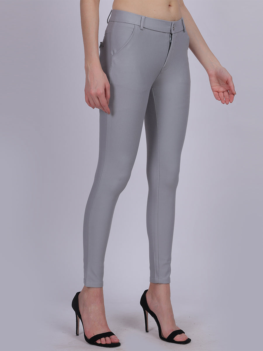 Light Grey Narrow Fit Formal Stretchable Pants