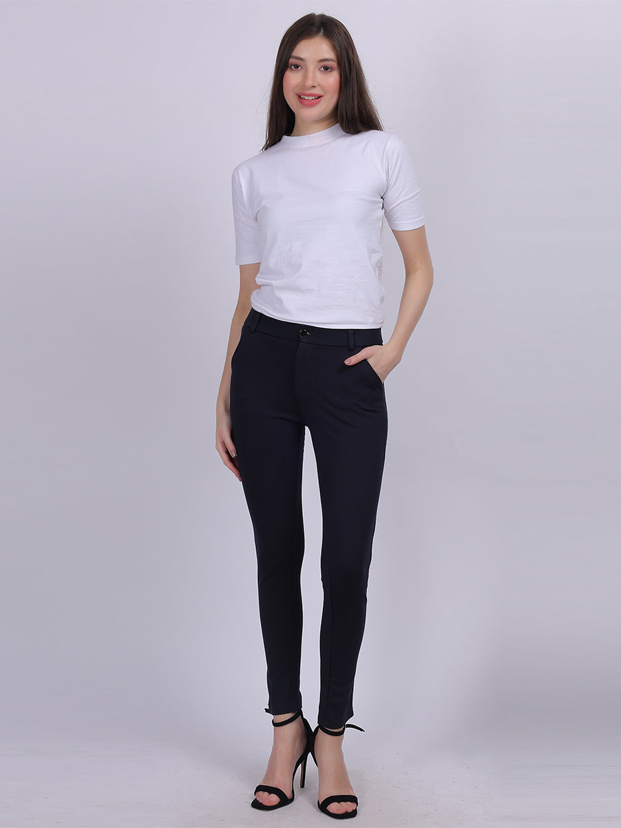 Navy Narrow Fit Formal Stretchable Pants