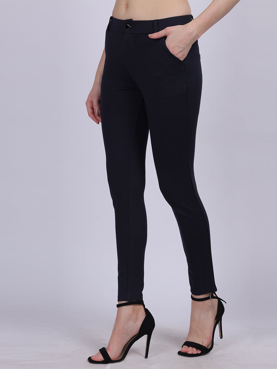 Navy Narrow Fit Formal Stretchable Pants