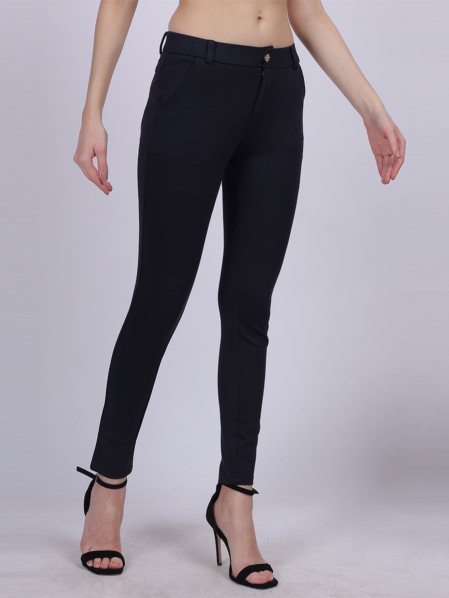 Navy Narrow Fit Formal Stretchable Pants