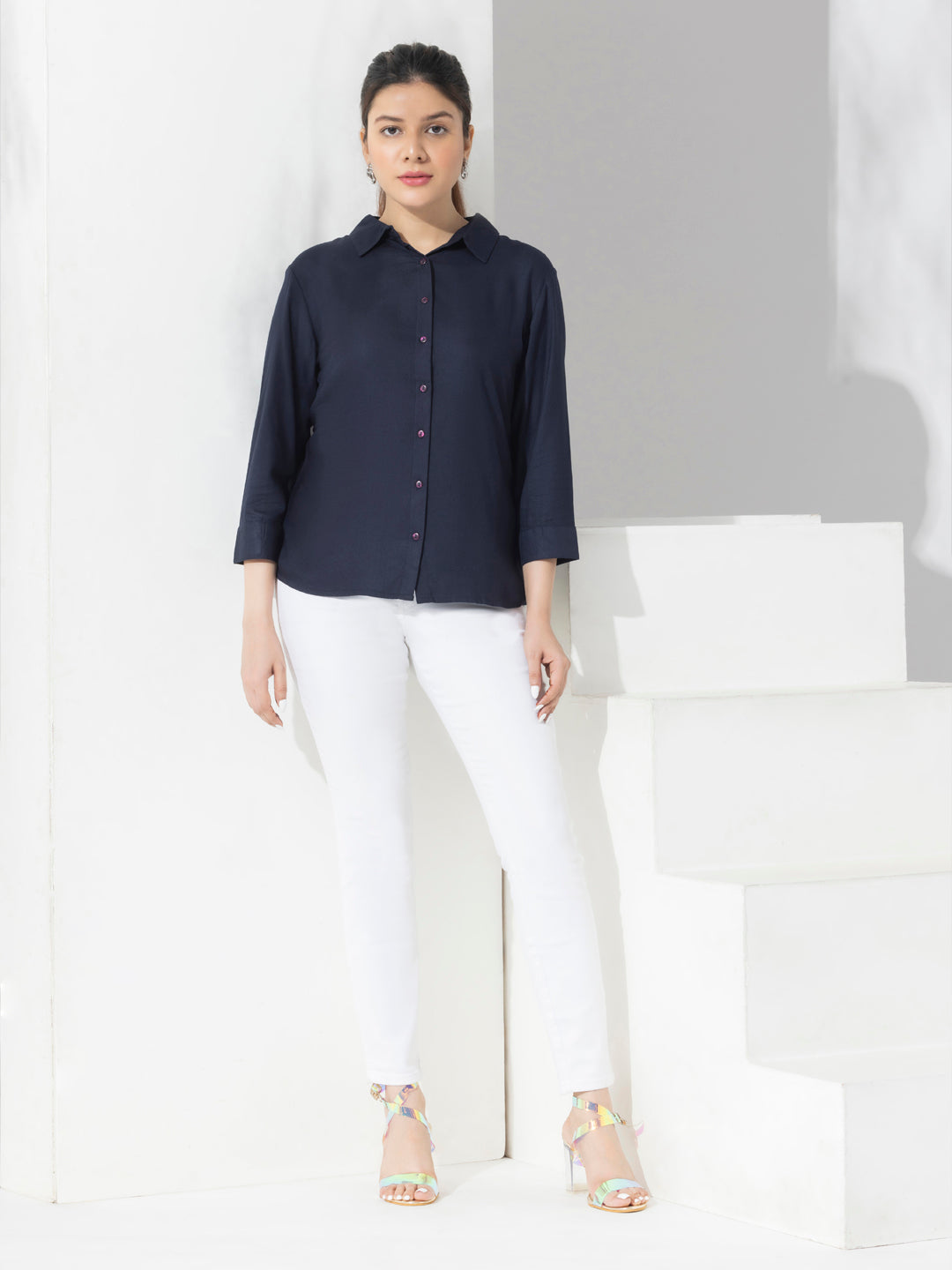 Navy Solid Formal Slim Fit Shirt