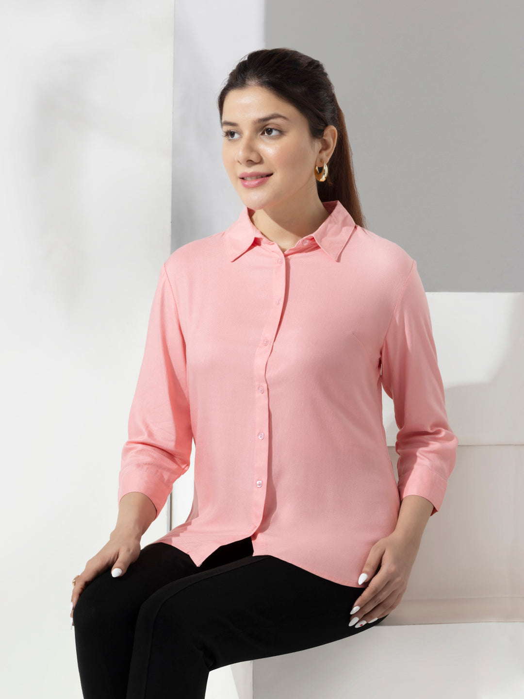 Pink Solid Formal Slim Fit Shirt