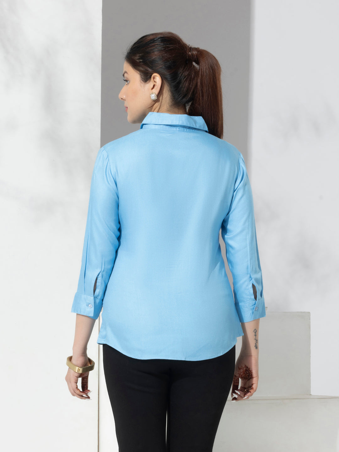 Sky Blue Solid Formal Slim Fit Shirt