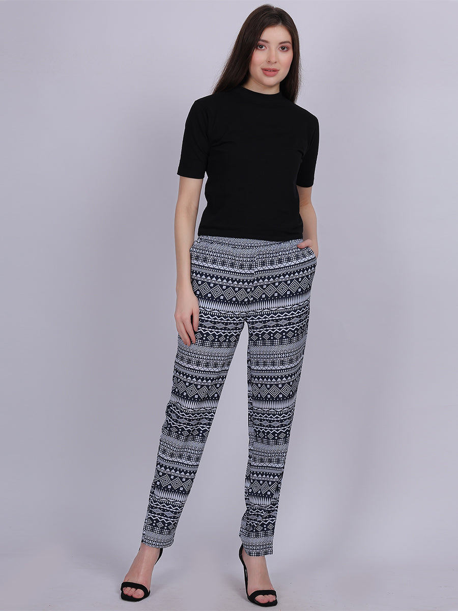 Navy Narrow Fit Printed Trouser Pants