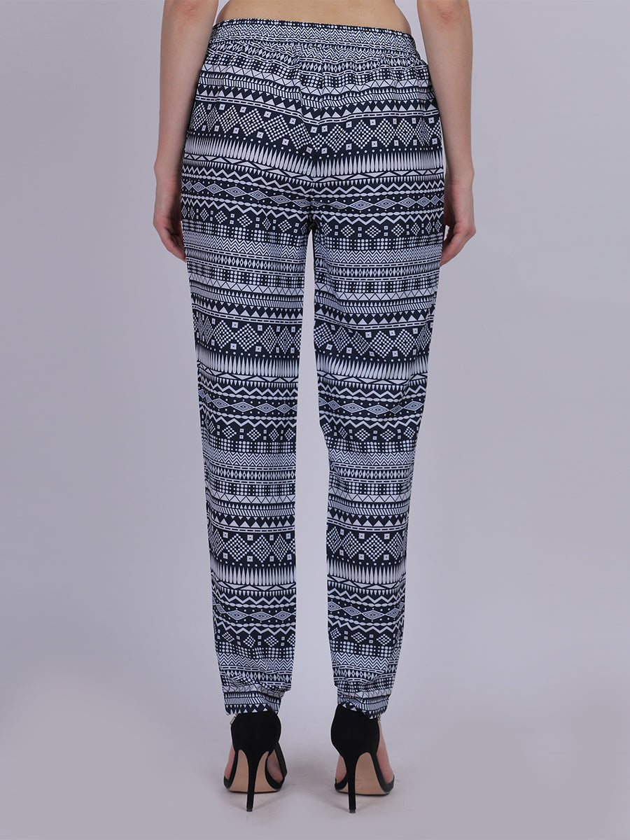 Navy Narrow Fit Printed Trouser Pants