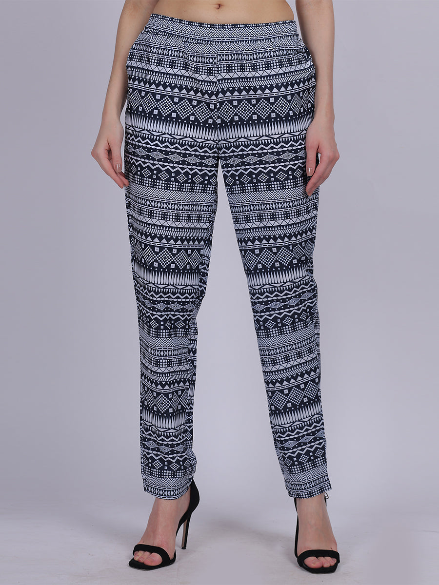 Navy Narrow Fit Printed Trouser Pants
