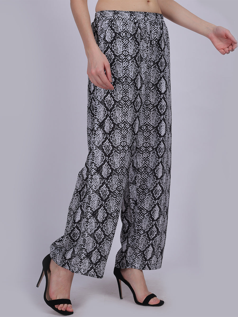 Black Snake Straight Fit Printed Palazzo Fashion Pants