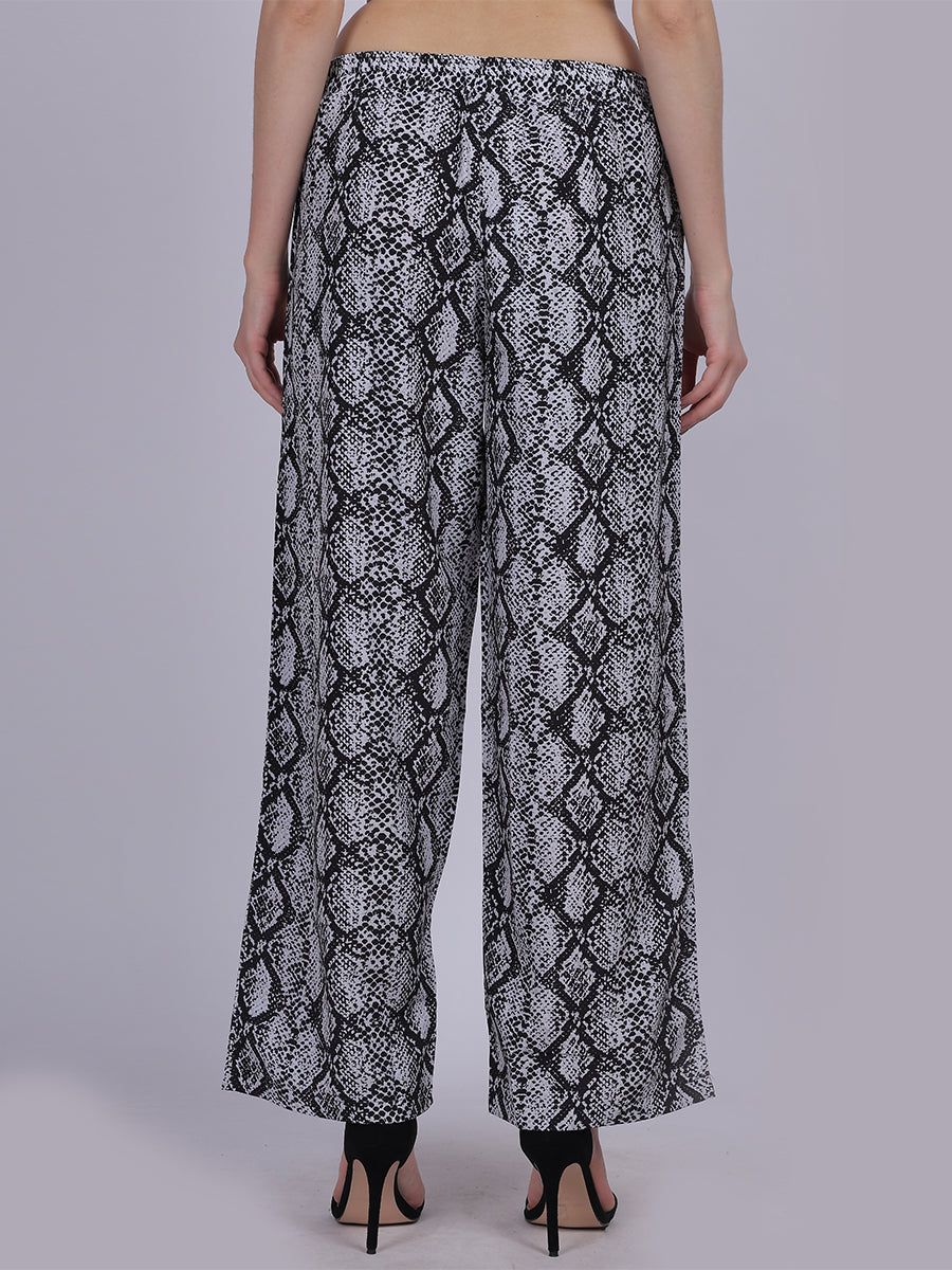 Black Snake Straight Fit Printed Palazzo Fashion Pants