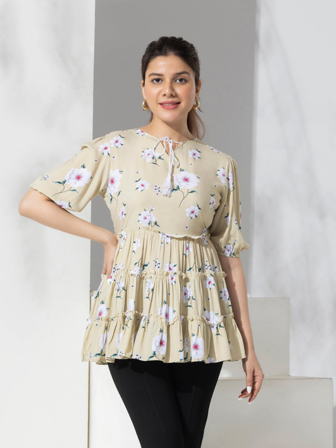 Floral Print Long Layered Top