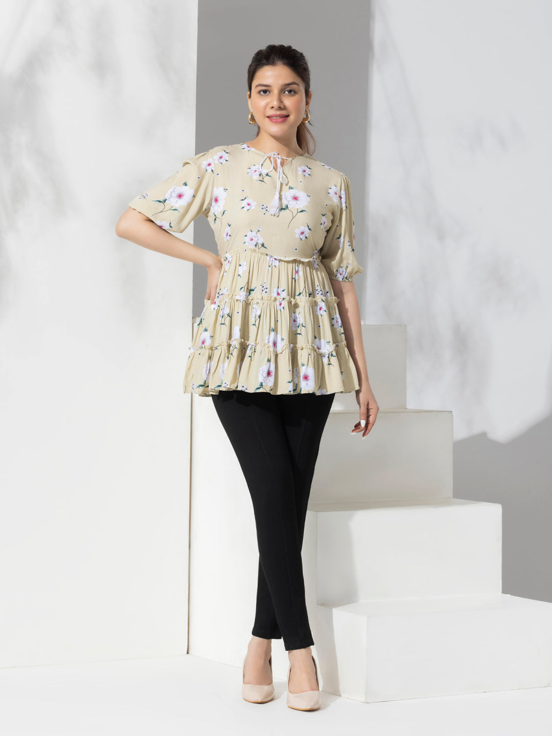 Floral Print Long Layered Top