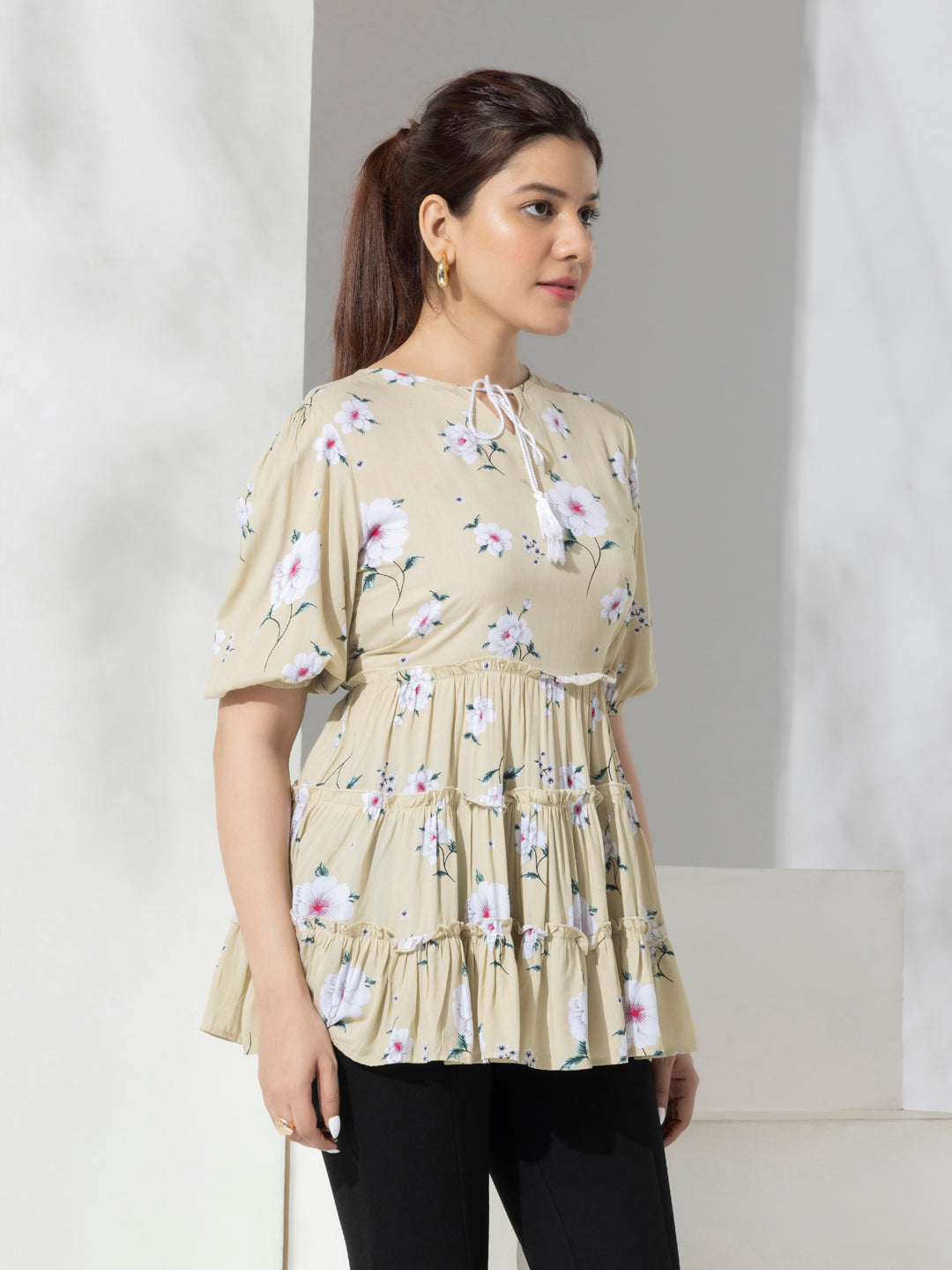 Floral Print Long Layered Top