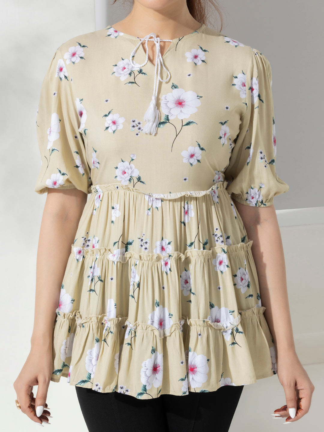 Floral Print Long Layered Top