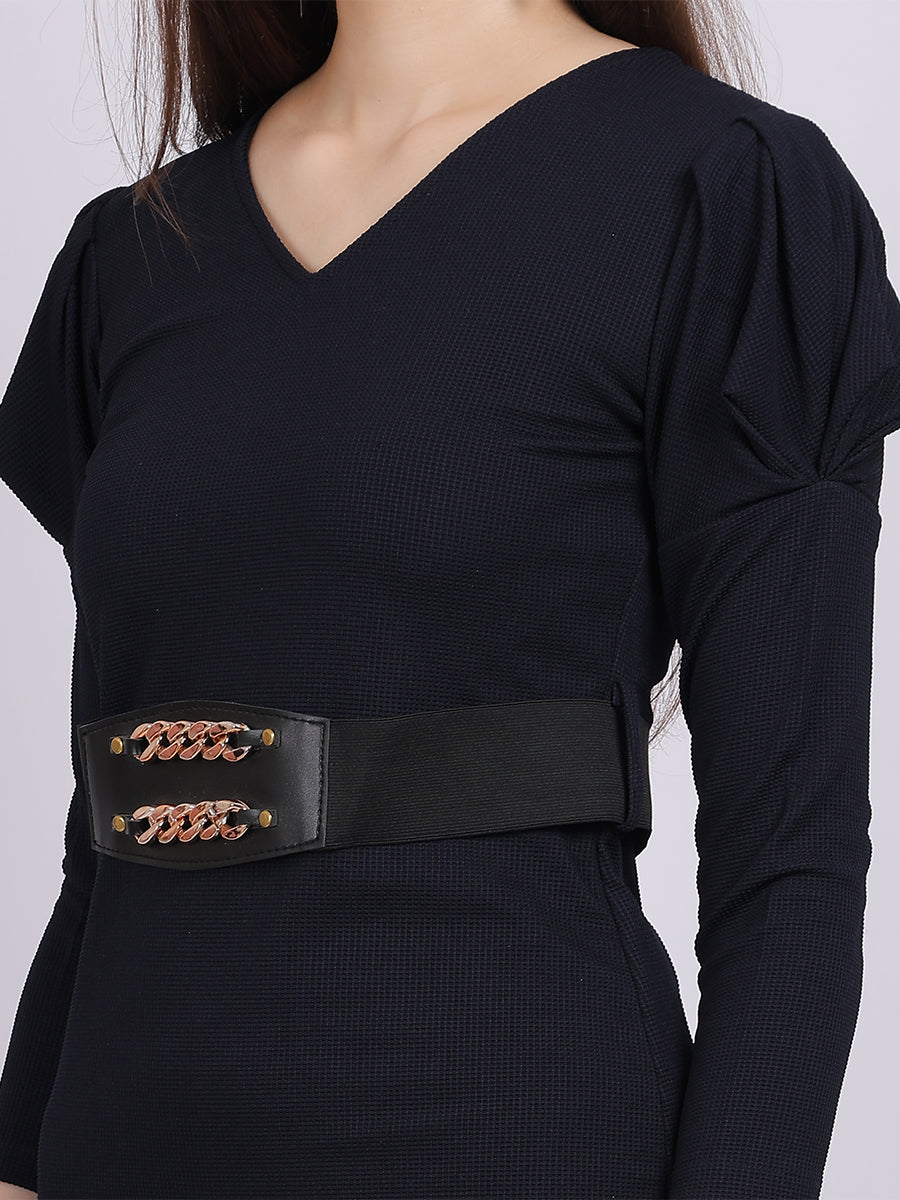 Solid Bodycon Dress With Fashion Puff Sleeves