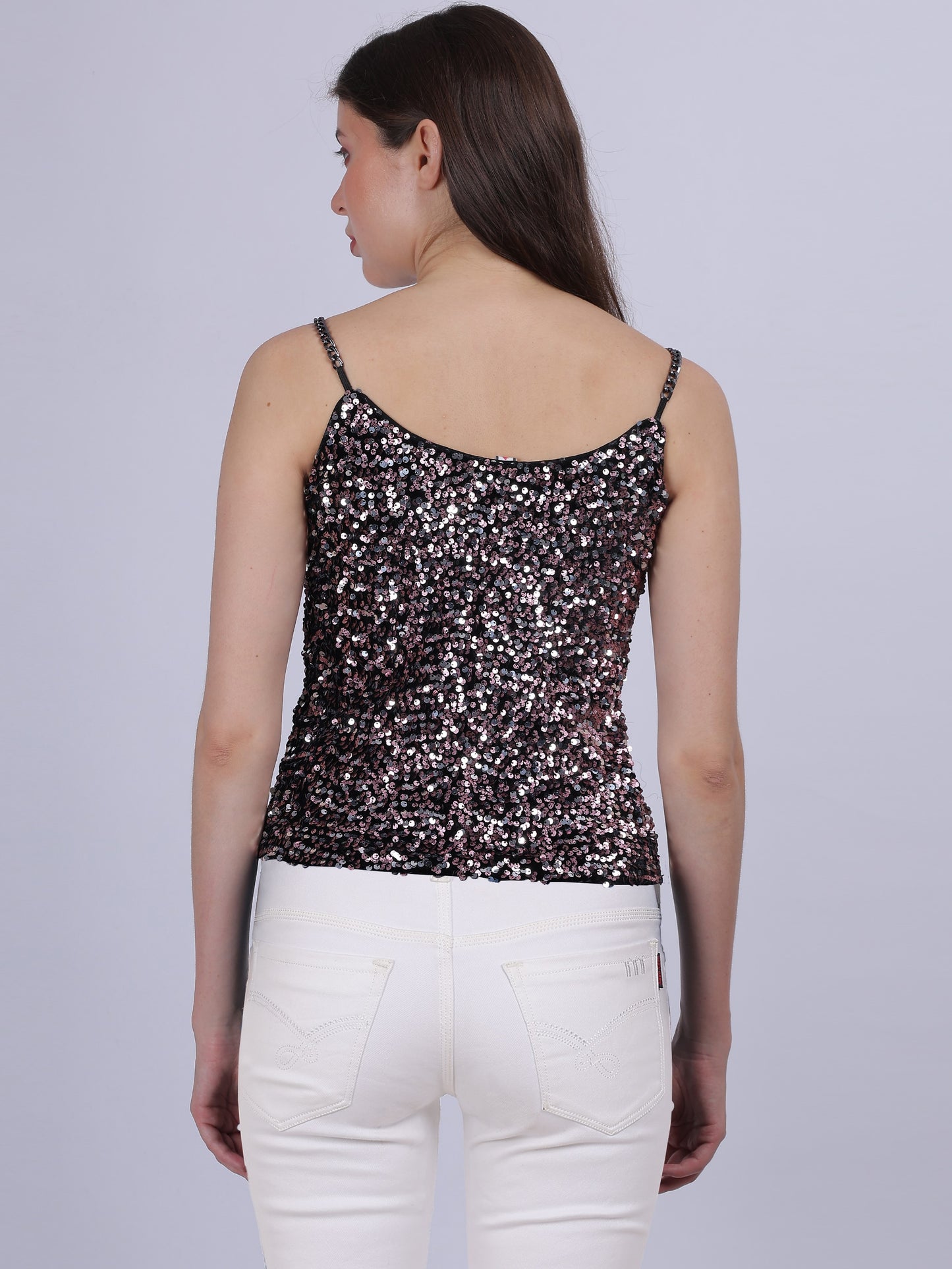 Pink Party Wear Sequence Fashion Top