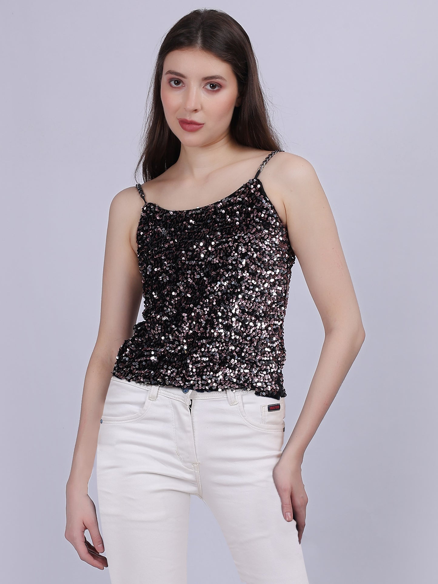 Pink Party Wear Sequence Fashion Top