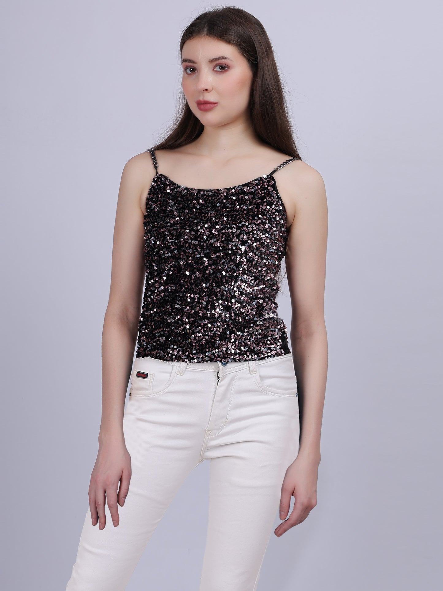 Pink Party Wear Sequence Fashion Top