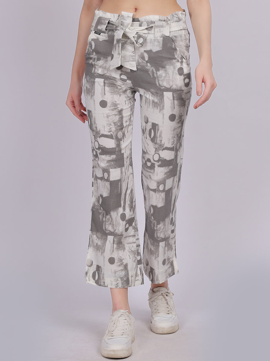 Grey Tye Dye Cotton Spandex Fashion Straight Fit Pants AUMBE