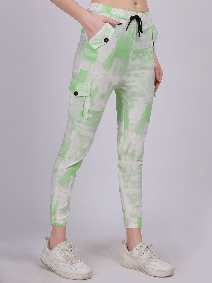 Light Green Tye & Dye Cotton Spandex Fashion Joggers