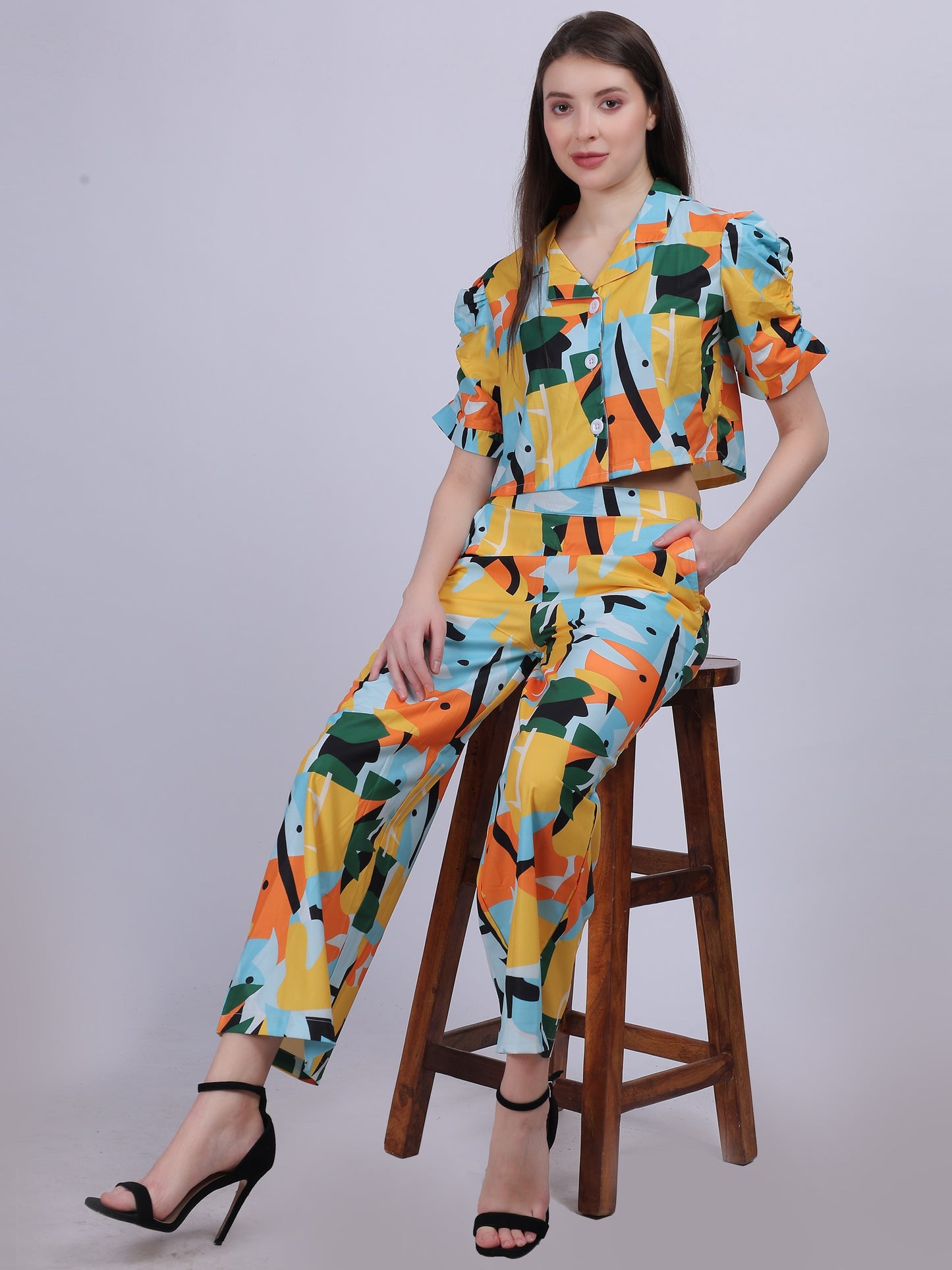 Abstract Print Fashion Cord-set With Tapered Pant