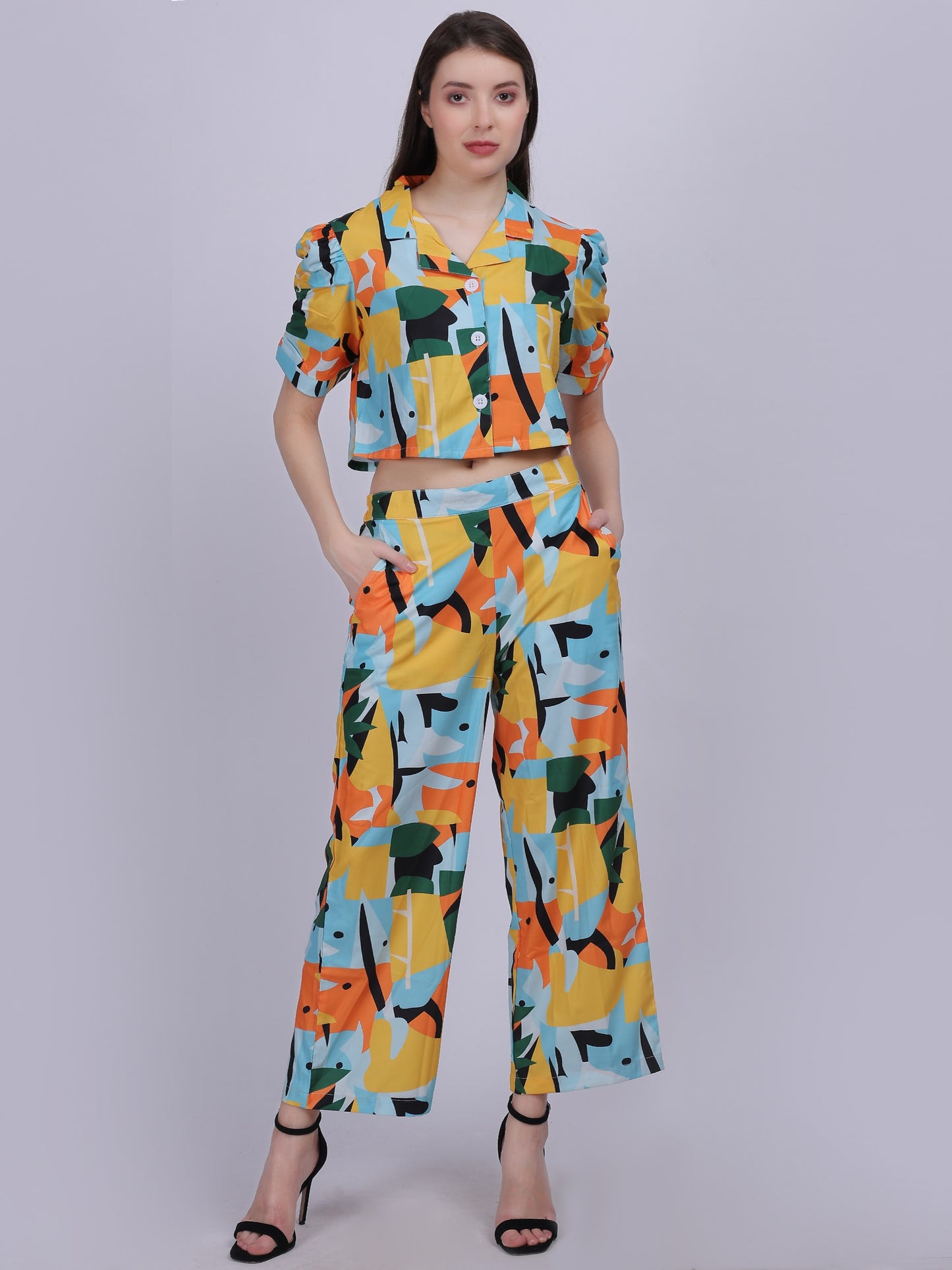 Abstract Print Fashion Cord-set With Tapered Pant