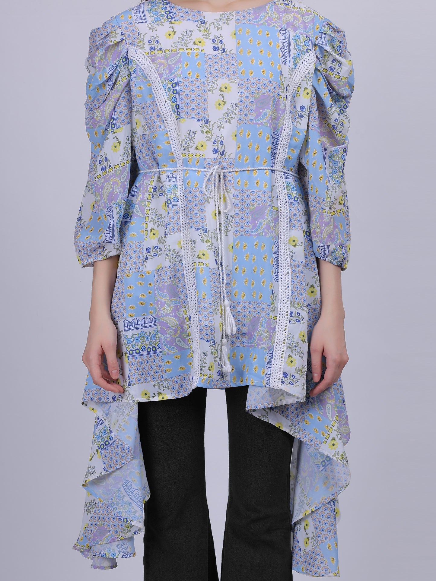 Blue Asymmetric Long Fashion Tunic Top