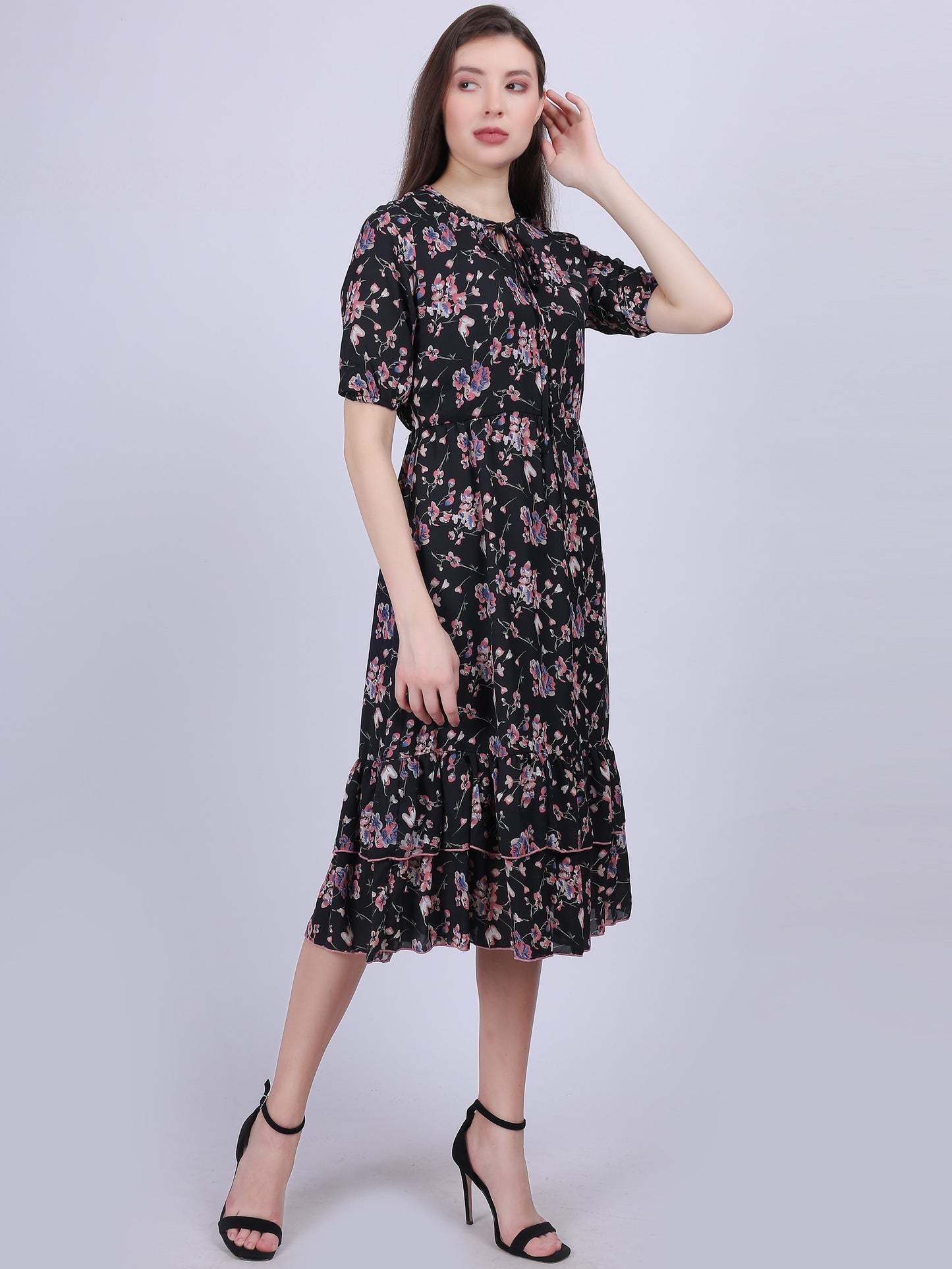 Floral Print A-line Fashion Dress