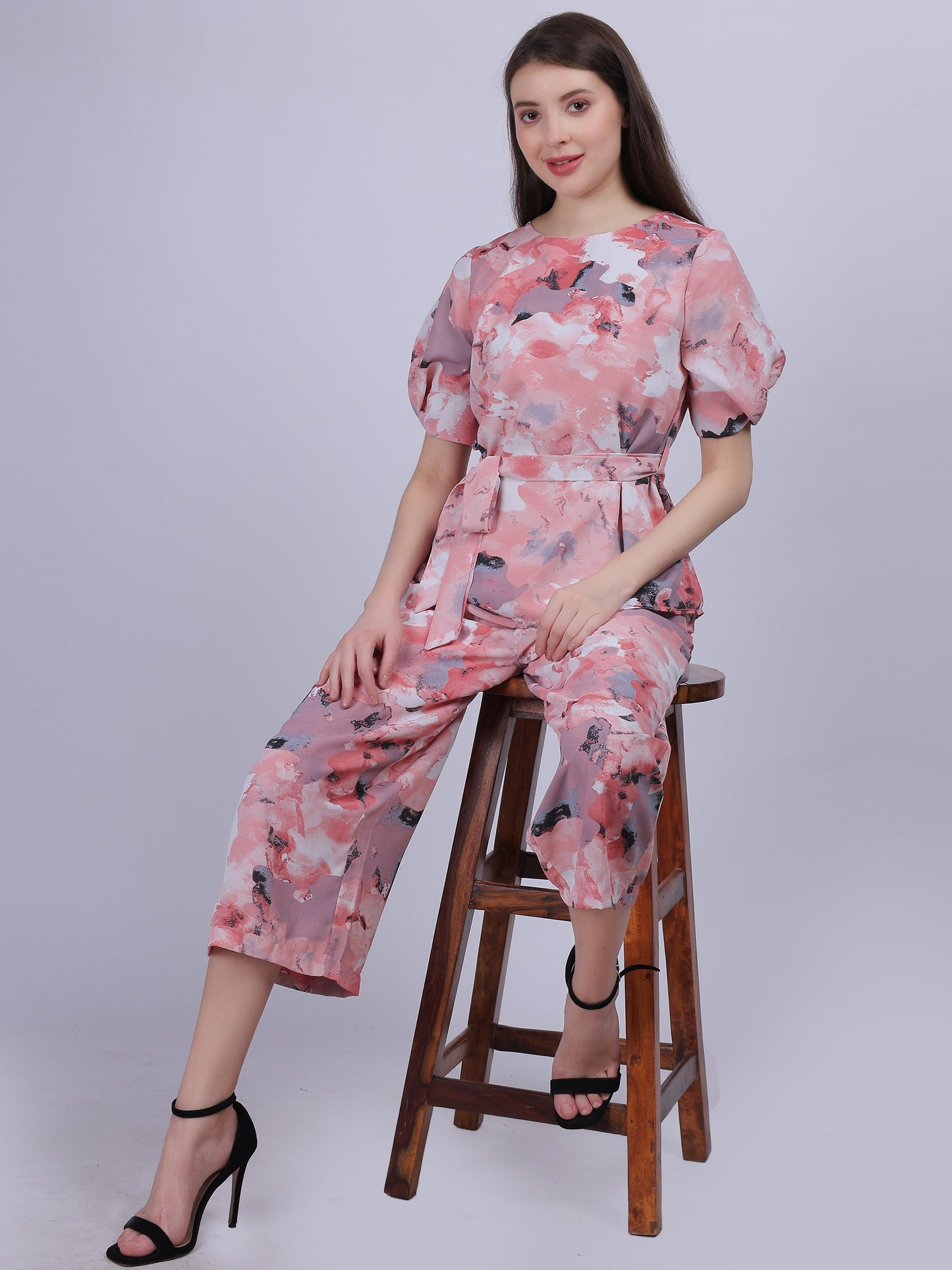 Pink Abstract Print Fashion Co-ord Set