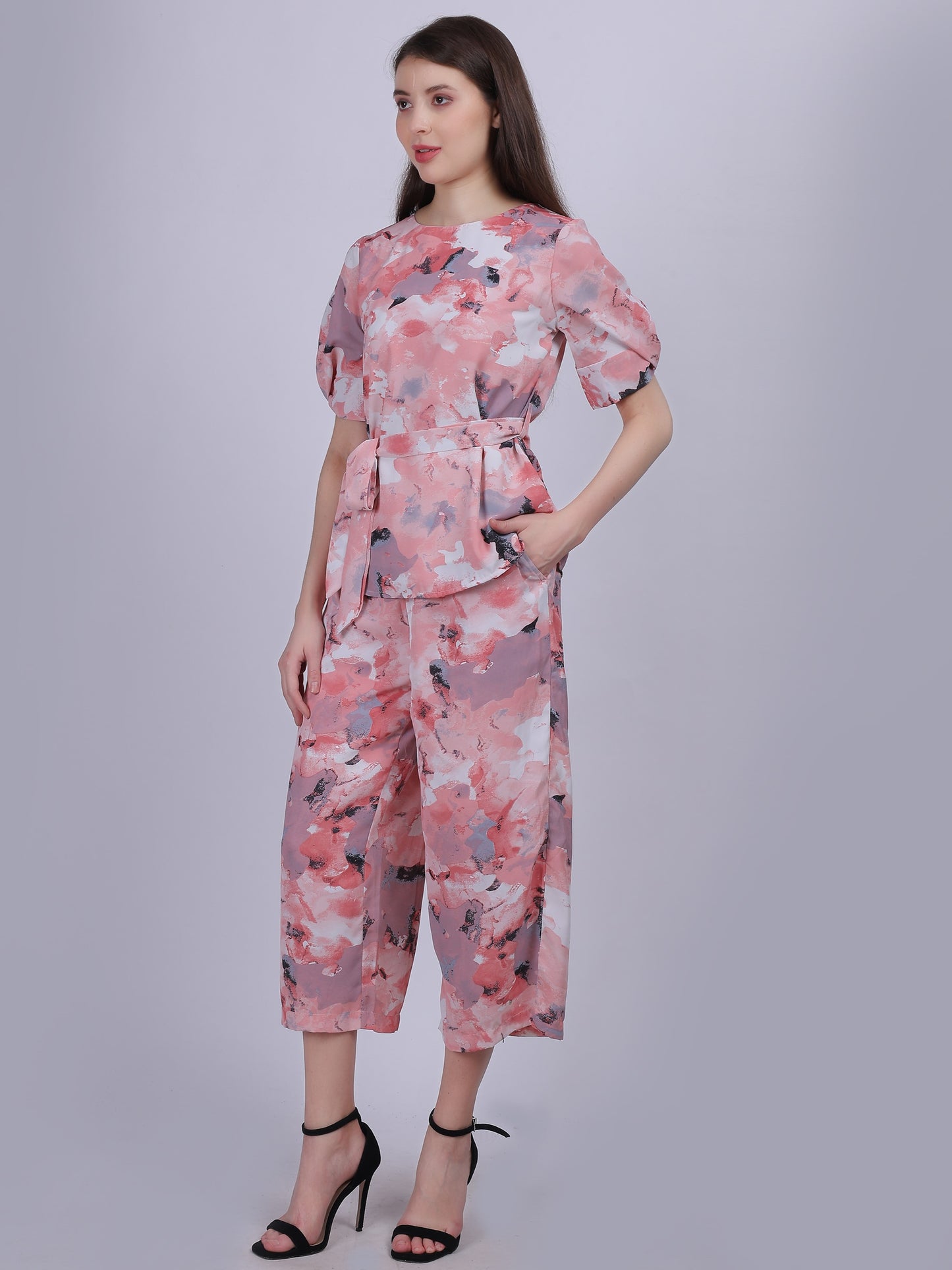 Pink Abstract Print Fashion Co-ord Set