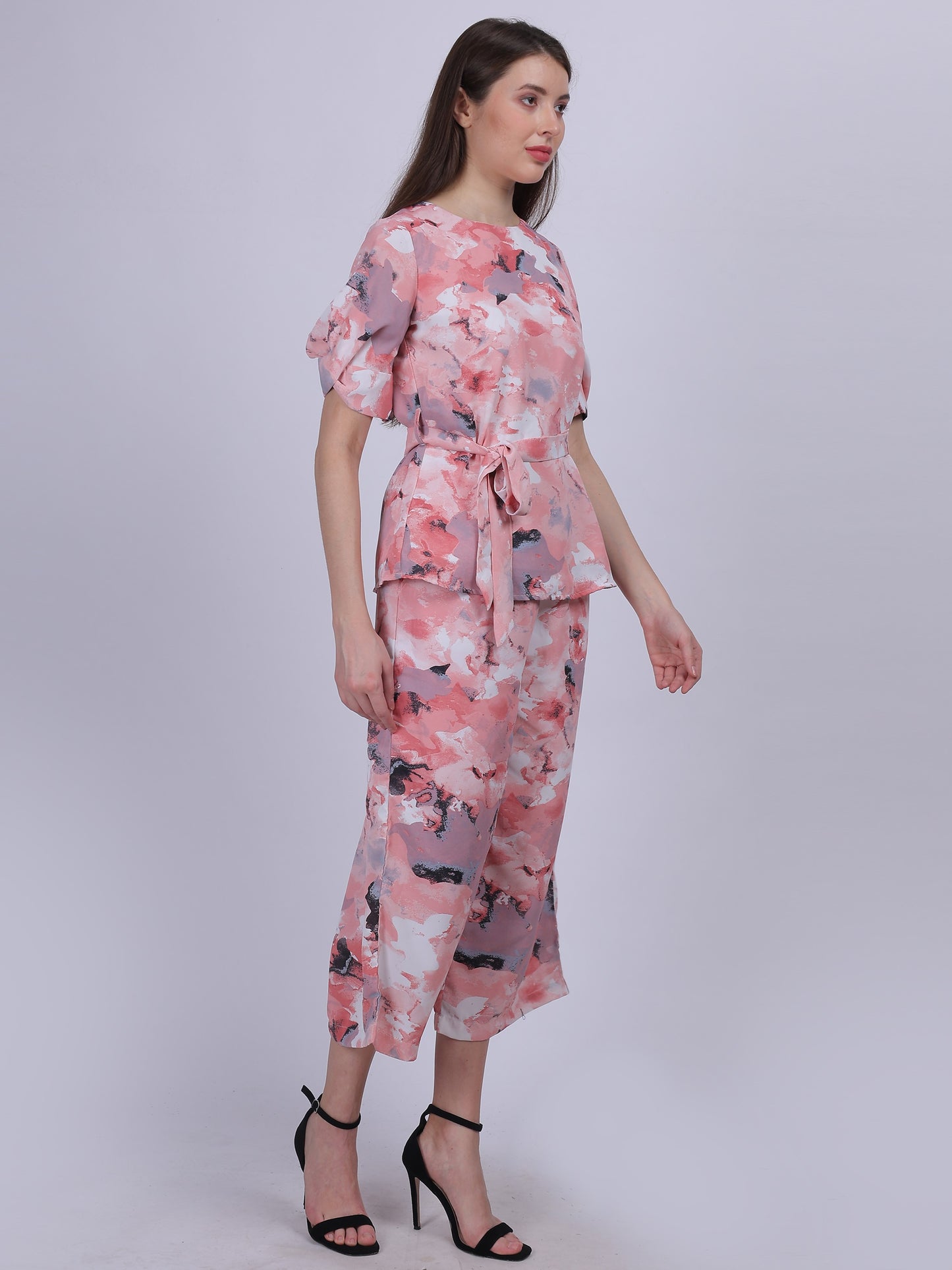 Pink Abstract Print Fashion Co-ord Set
