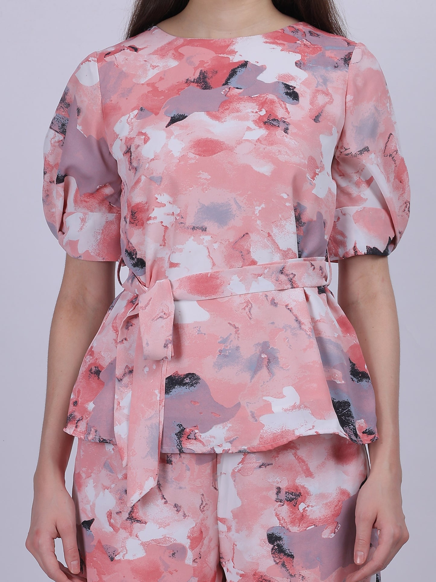 Pink Abstract Print Fashion Co-ord Set