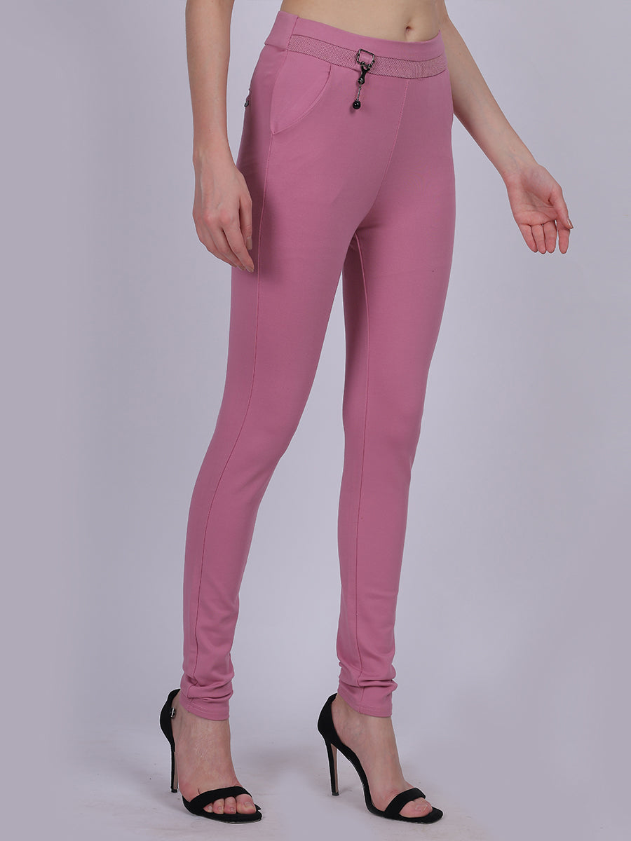 Pink Narrow Fit Stretchable Fashion Pants