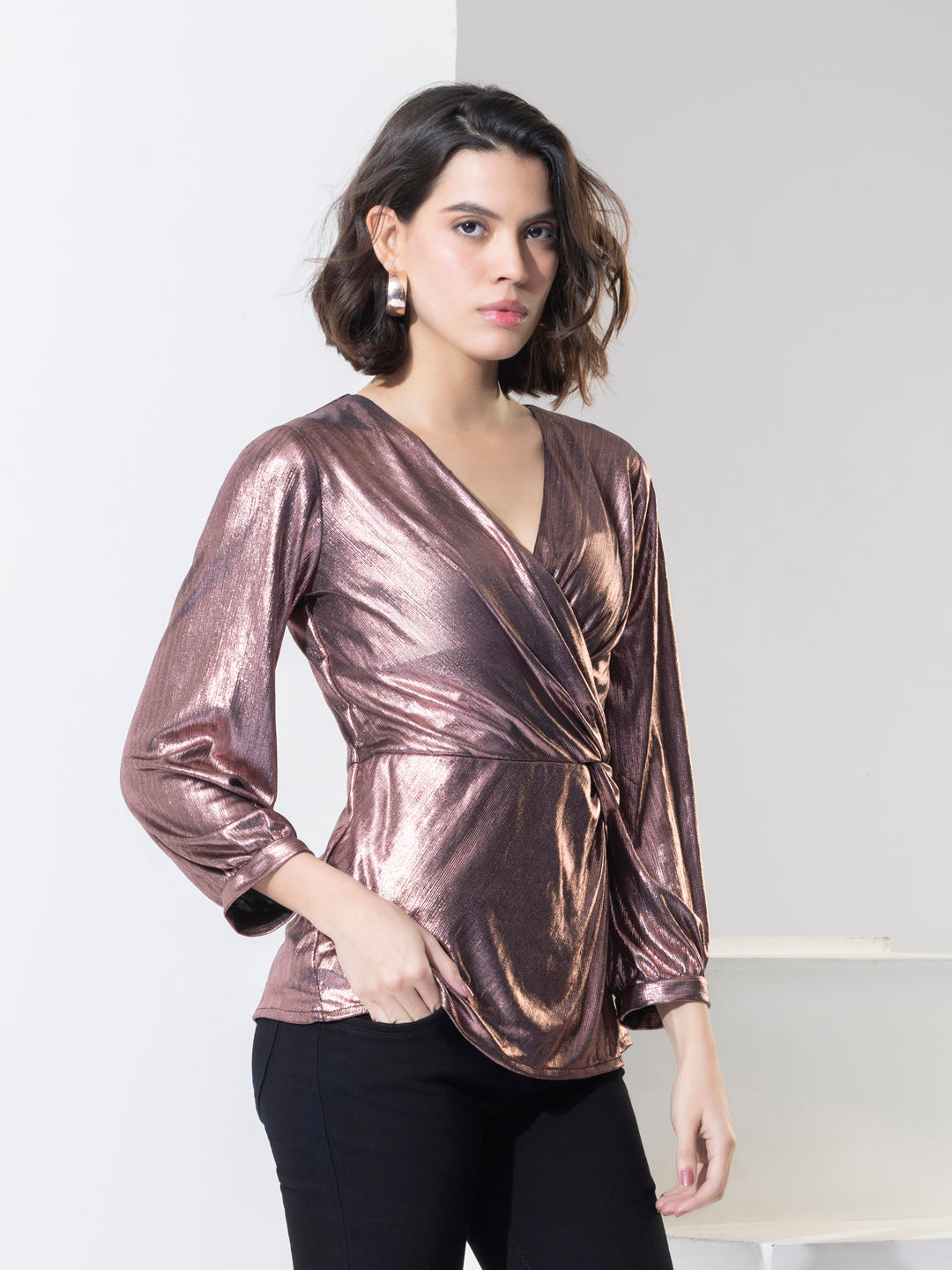 Fashion Shimmer Party Wear Wrap Top