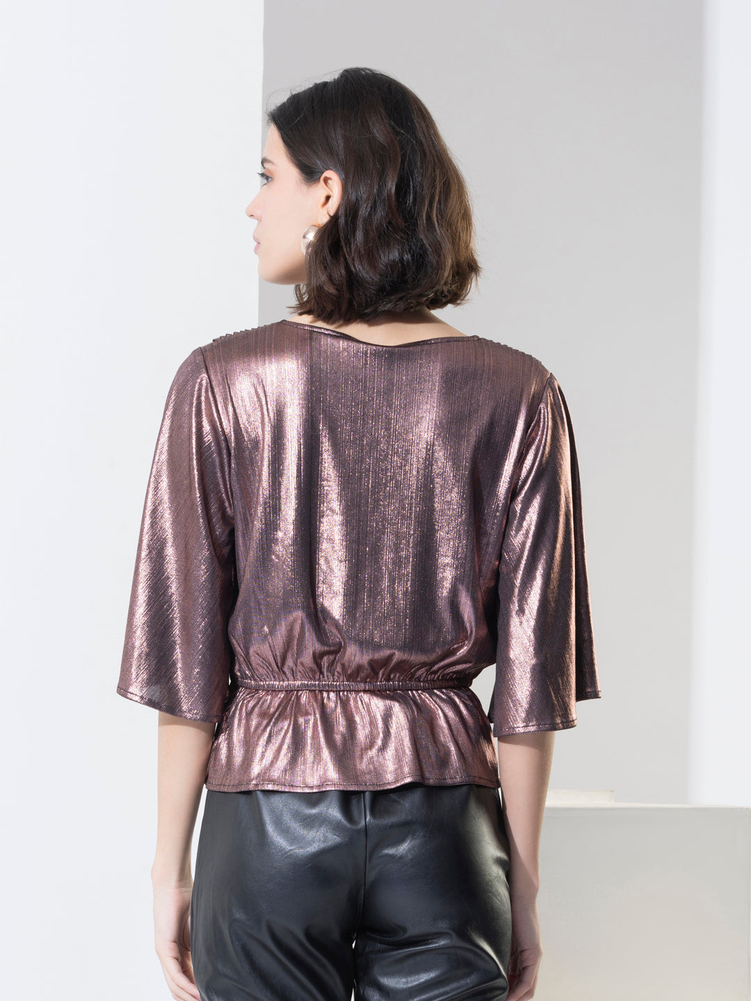 Rose Gold Fashion Shimmer Party Wear Peplum Top