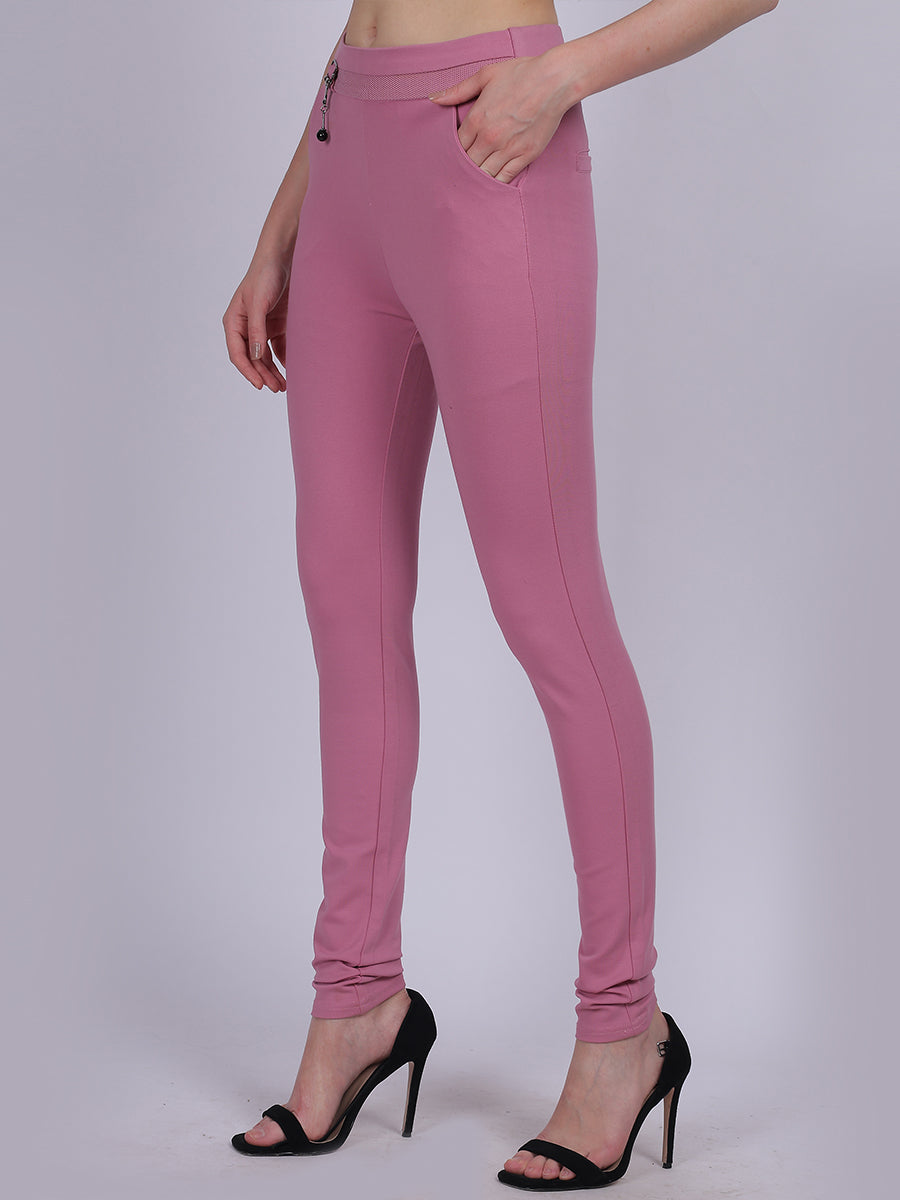 Pink Narrow Fit Stretchable Fashion Pants