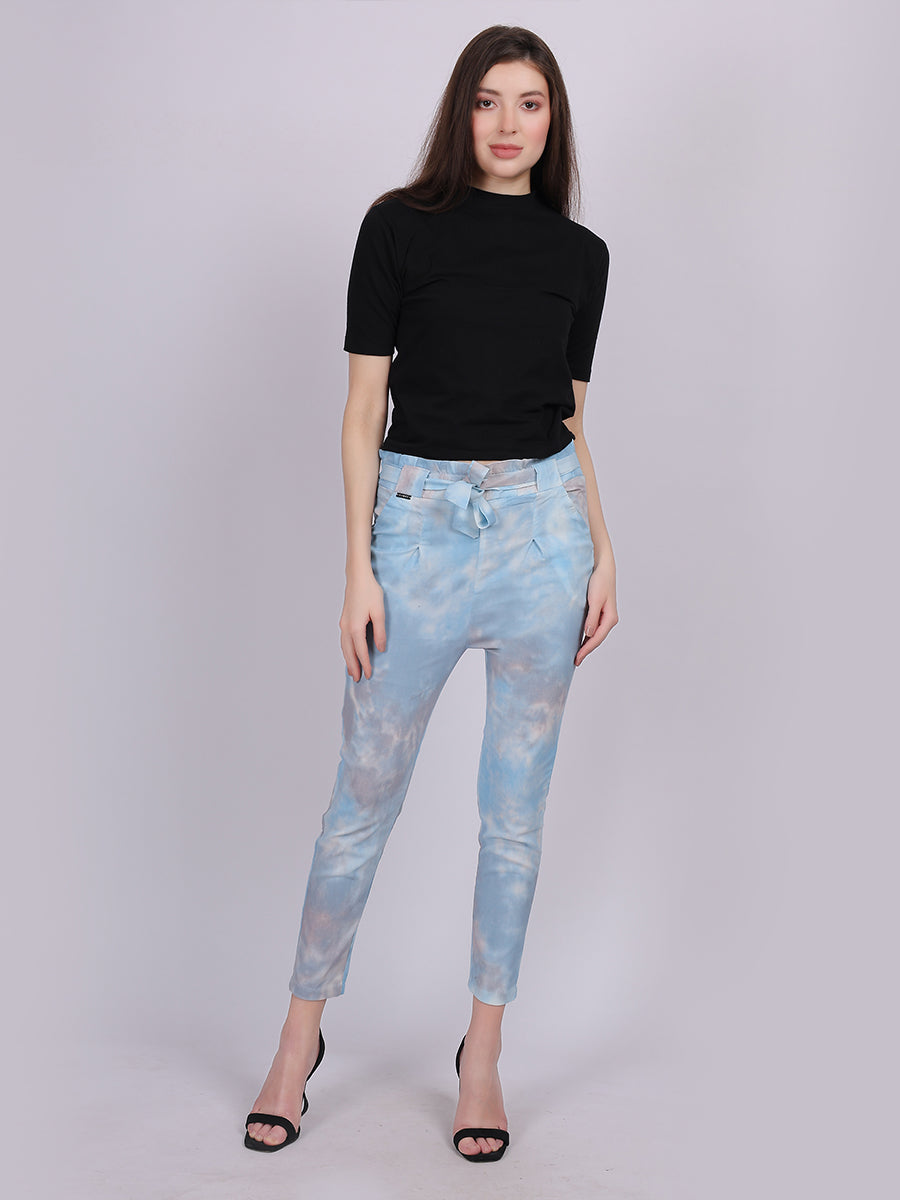 Sky Blue Tye & Dye Cotton Spandex Fashion Narrow Fit Fashion Pants