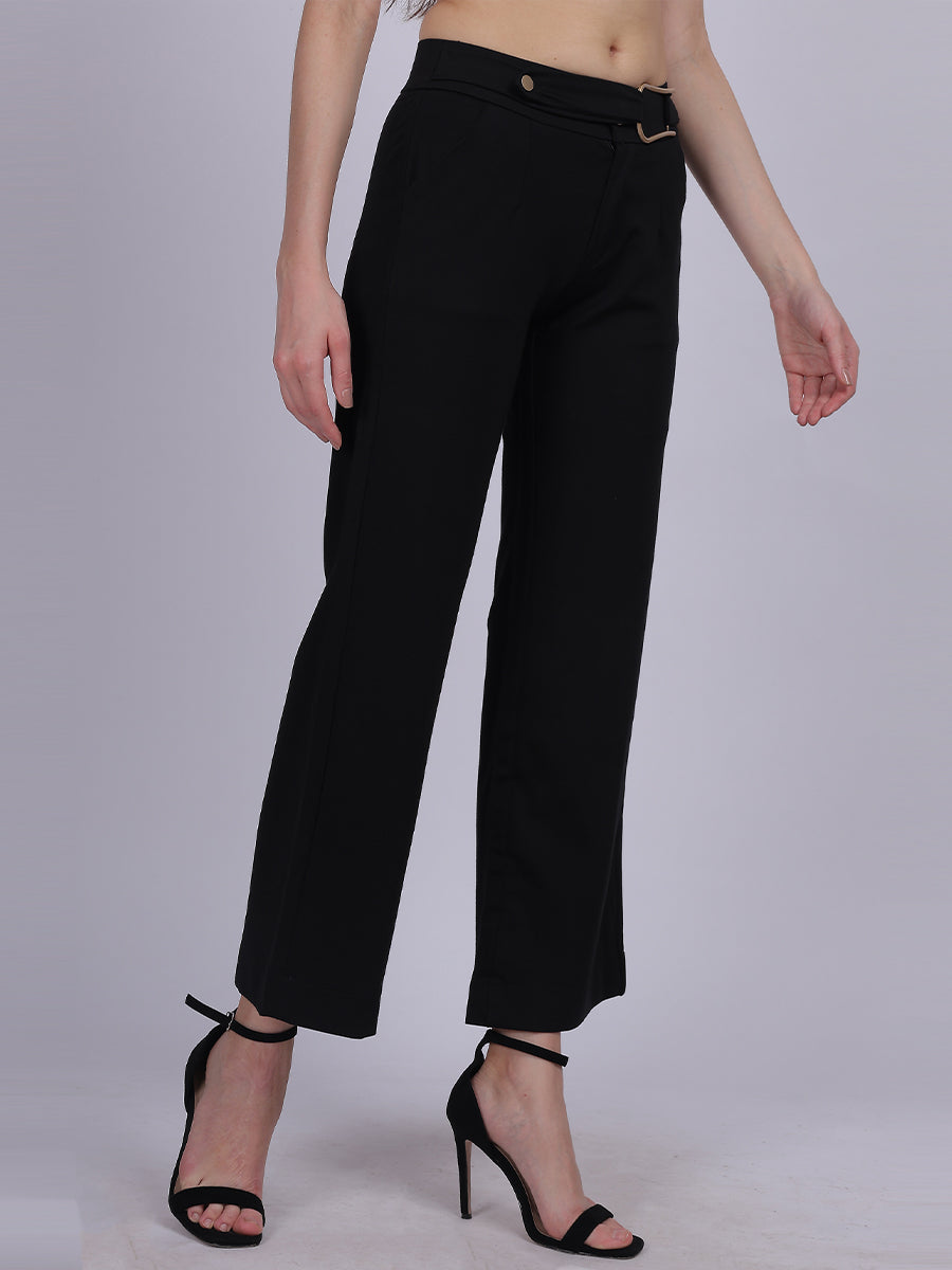 Black Straight Fit Stretchable Fashion Pants