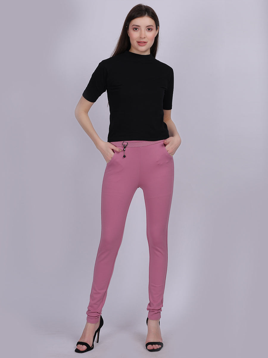 Pink Narrow Fit Stretchable Fashion Pants