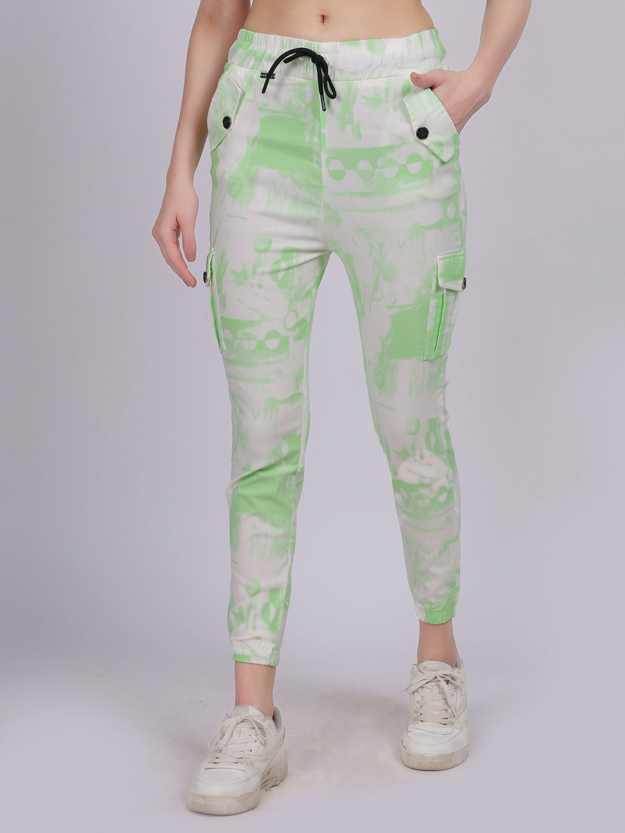 Light Green Tye & Dye Cotton Spandex Fashion Joggers