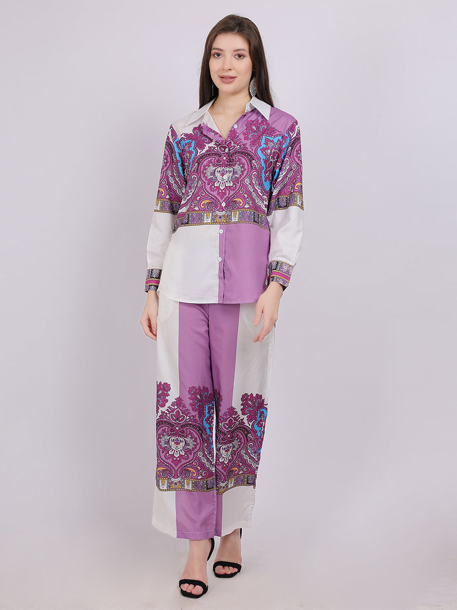 Boho Print Fashion Co-ord Set With Straight Fit Pants