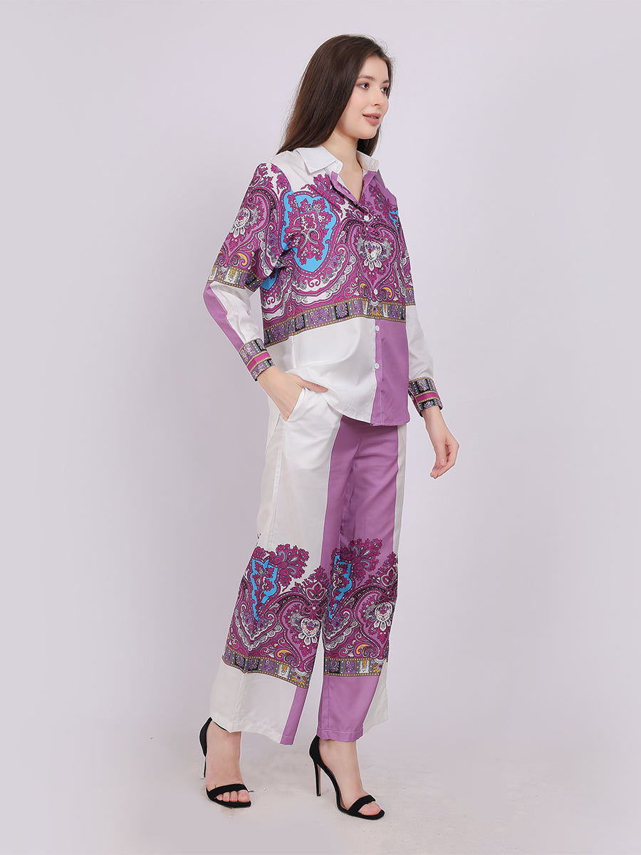 Boho Print Fashion Co-ord Set With Straight Fit Pants