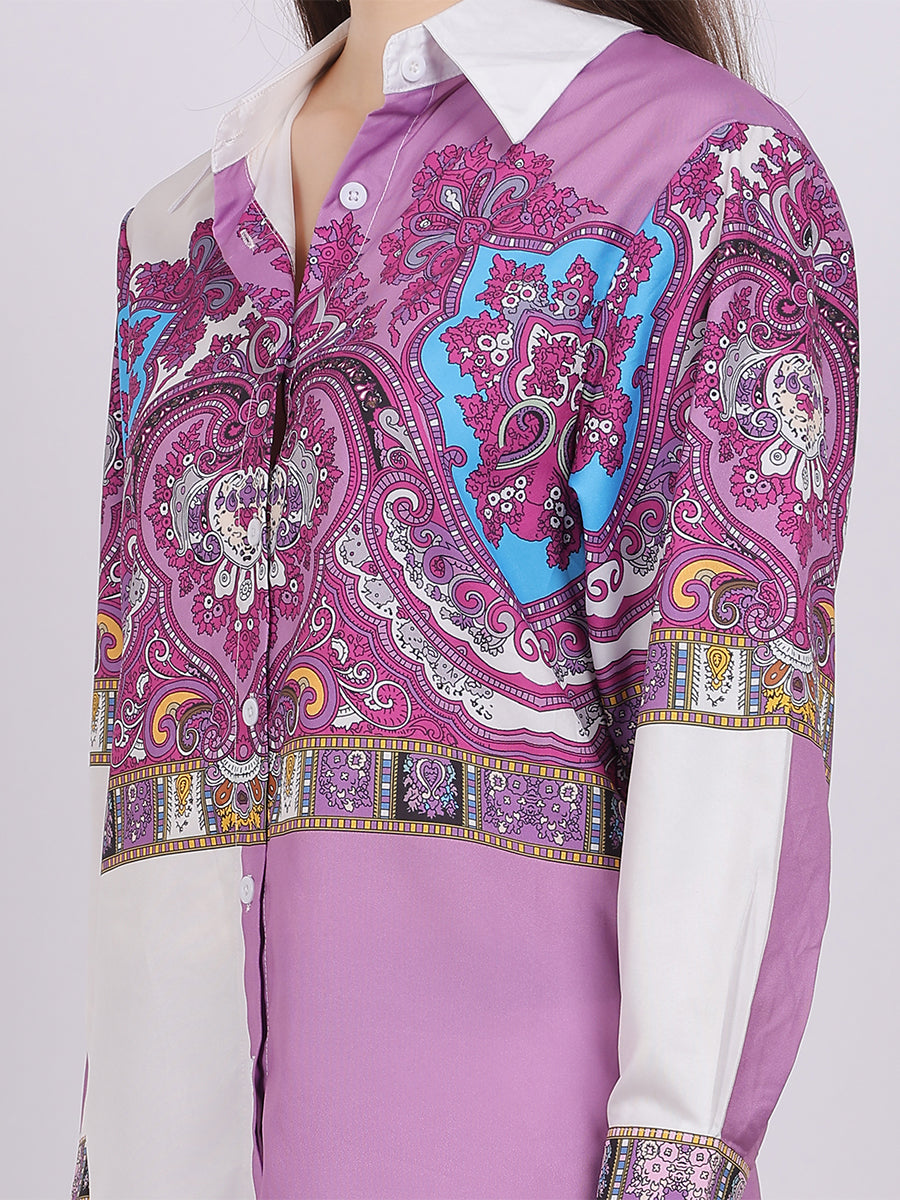Boho Print Fashion Co-ord Set With Straight Fit Pants