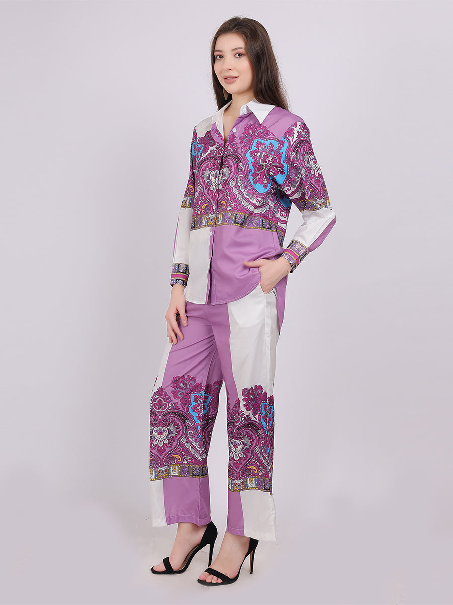 Boho Print Fashion Co-ord Set With Straight Fit Pants