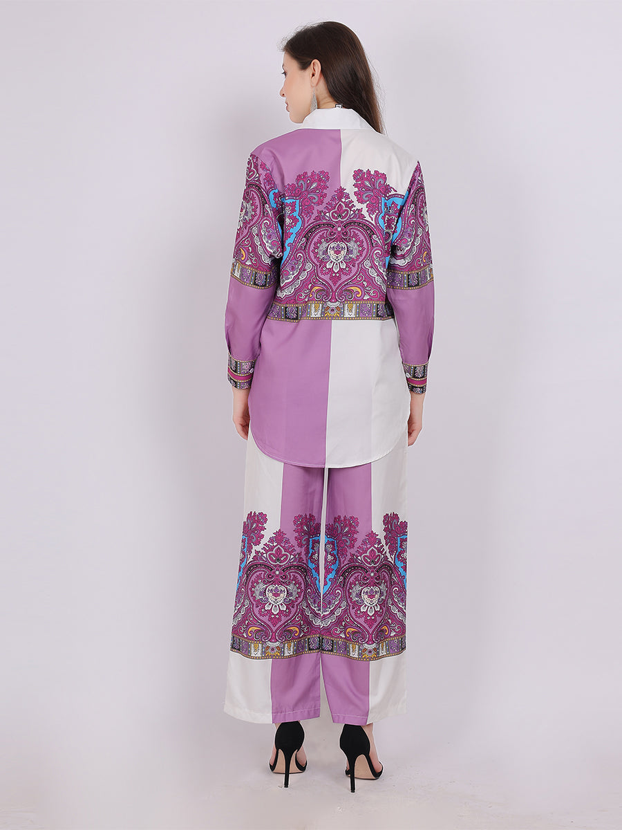 Boho Print Fashion Co-ord Set With Straight Fit Pants