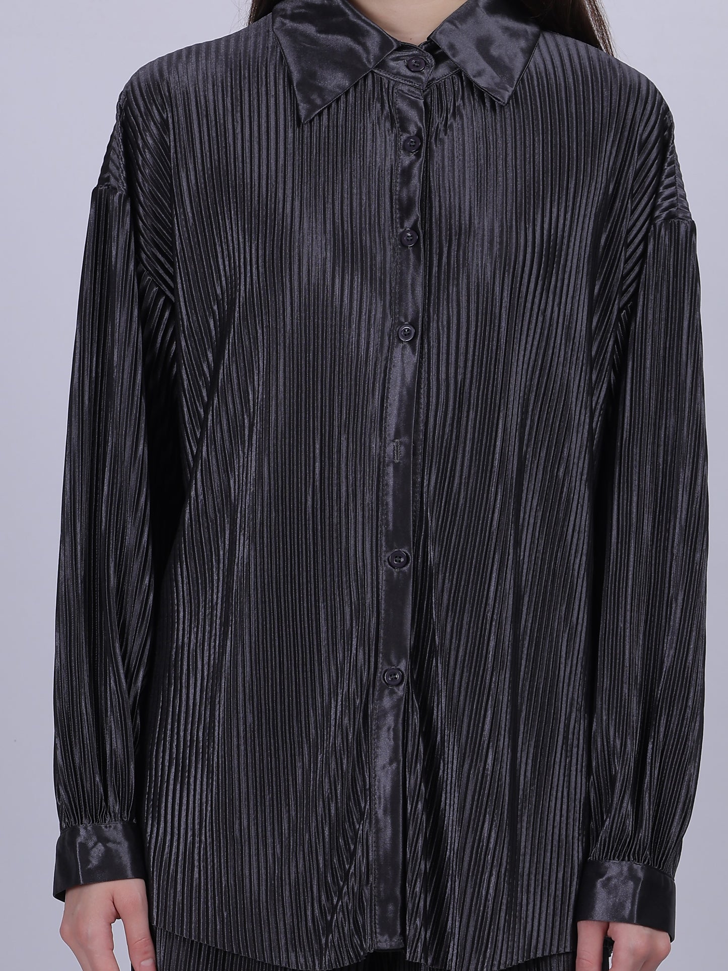 Grey Pleated Fashion Co-ord Set With Straight Fit Pants