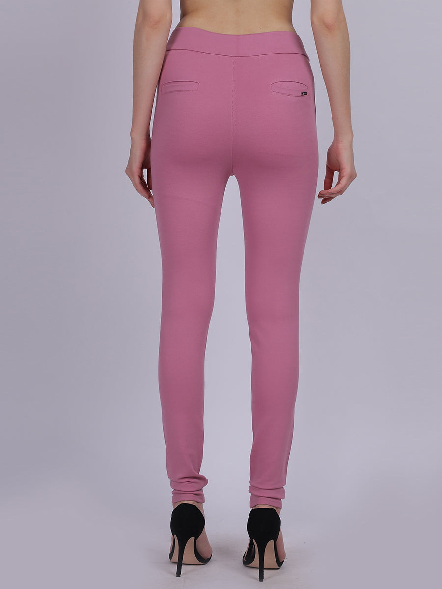 Pink Narrow Fit Stretchable Fashion Pants