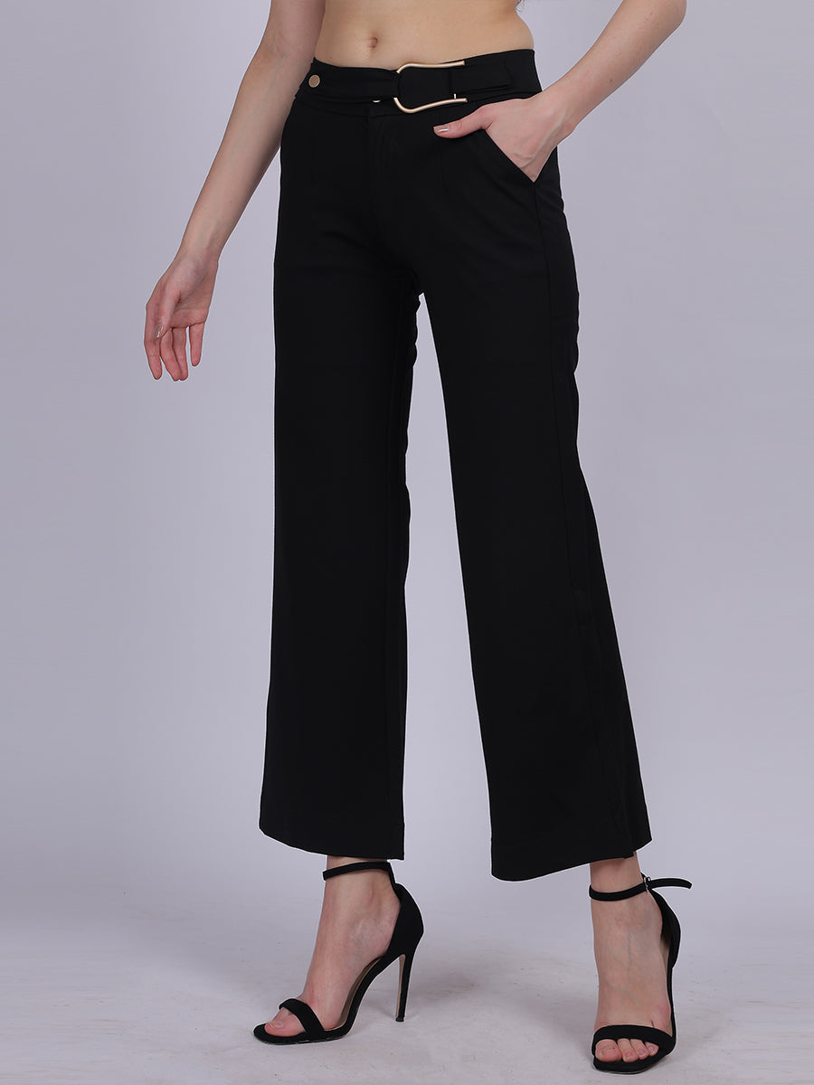 Black Straight Fit Stretchable Fashion Pants